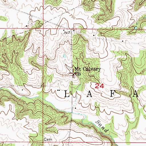 Topographic Map of Mount Calvary Church, IN