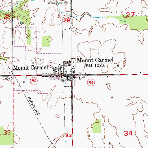 Topographic Map of Mount Carmel, IN