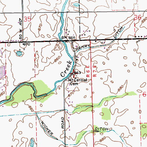 Topographic Map of Mount Carmel Cemetery, IN