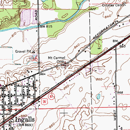 Topographic Map of Mount Carmel Cemetery, IN