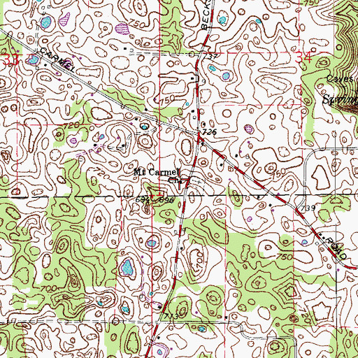 Topographic Map of Mount Carmel Church, IN