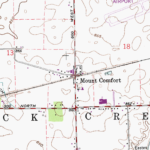 Topographic Map of Mount Comfort, IN