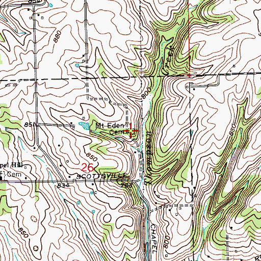 Topographic Map of Mount Eden Cemetery, IN