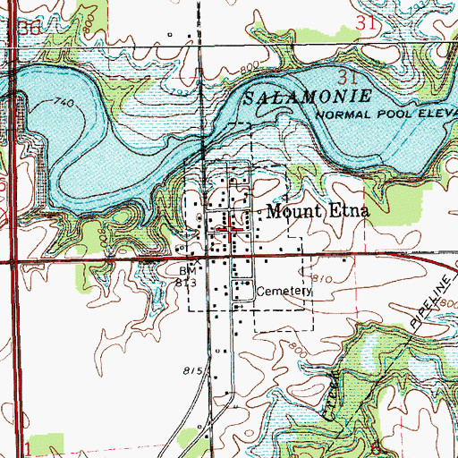 Topographic Map of Mount Etna, IN