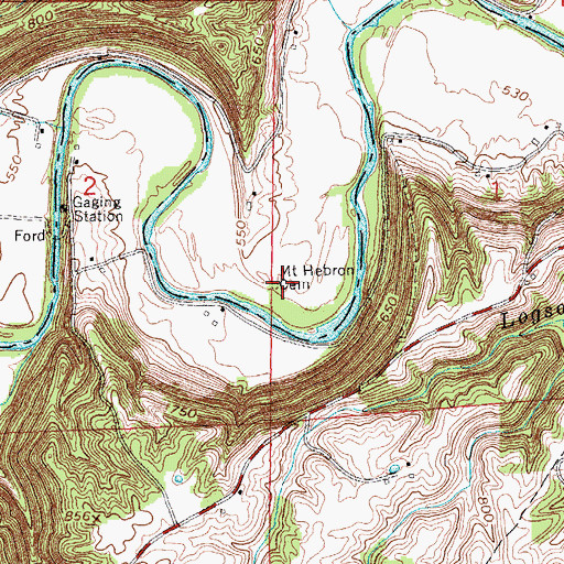 Topographic Map of Mount Hebron Cemetery, IN
