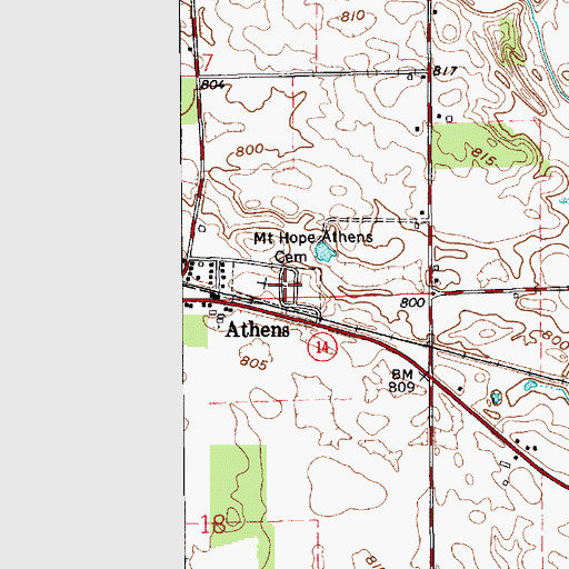 Topographic Map of Hoovers Cemetery, IN