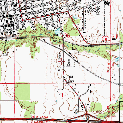 Topographic Map of Mount Hope Cemetery, IN