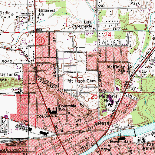 Topographic Map of Mount Hope Cemetery, IN