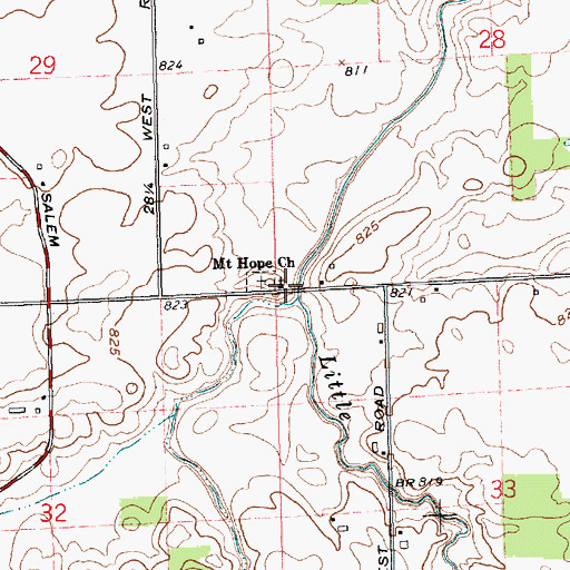 Topographic Map of Mount Hope Church, IN