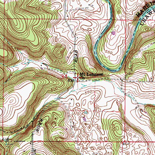 Topographic Map of Mount Lebanon Church, IN