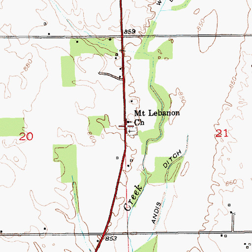 Topographic Map of Mount Lebanon Church, IN