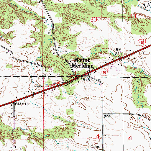 Topographic Map of Mount Meridian, IN