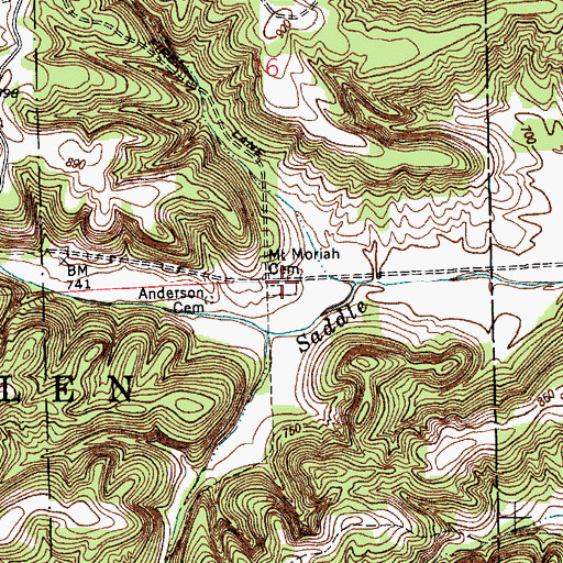 Topographic Map of Mount Moriah Cemetery, IN