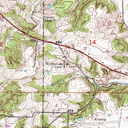 Topographic Map of Mount Moriah Cemetery, IN