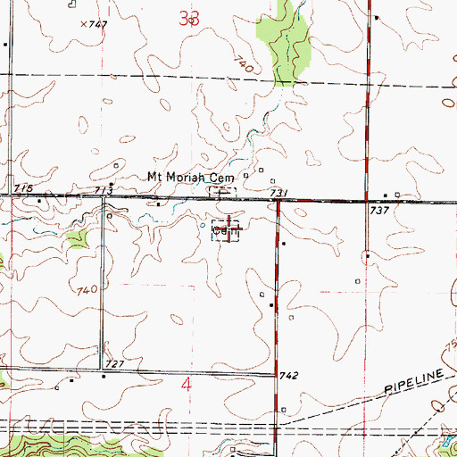 Topographic Map of Mount Moriah Cemetery, IN