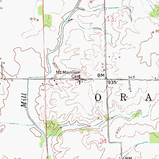 Topographic Map of Mount Morrison Cemetery, IN