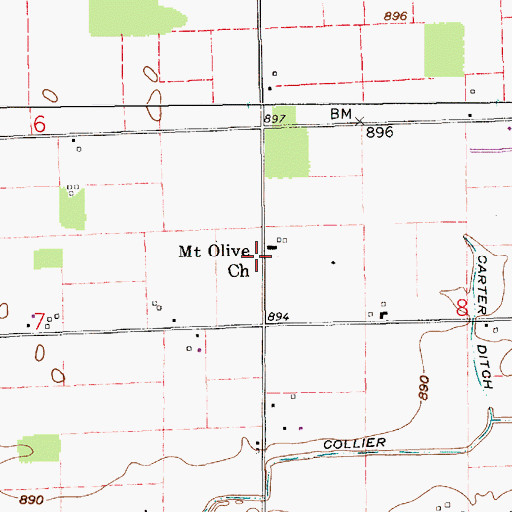 Topographic Map of Mount Olive Church, IN