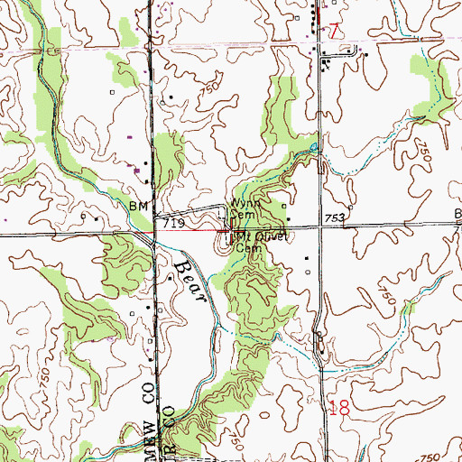 Topographic Map of Mount Olivet Cemetery, IN