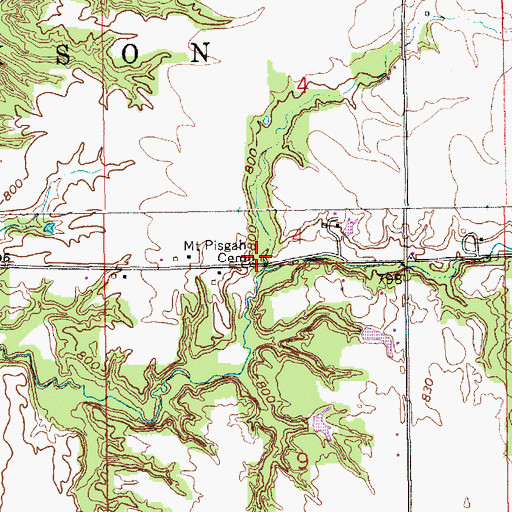 Topographic Map of Mount Pisgah Cemetery, IN