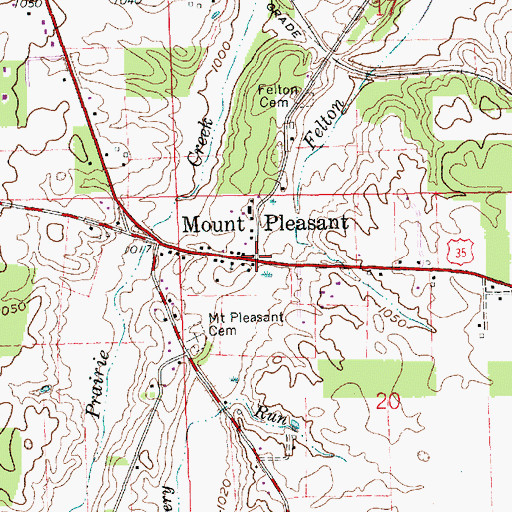 Topographic Map of Mount Pleasant, IN