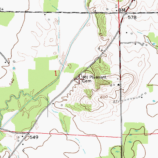 Topographic Map of Mount Pleasant Cemetery, IN