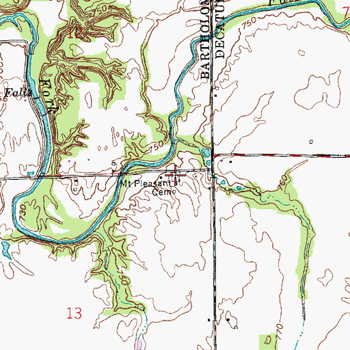 Topographic Map of Mount Pleasant Cemetery, IN