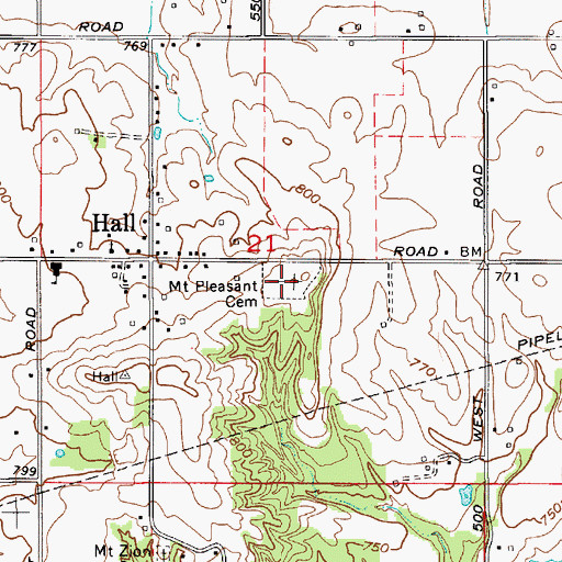 Topographic Map of Mount Pleasant Cemetery, IN