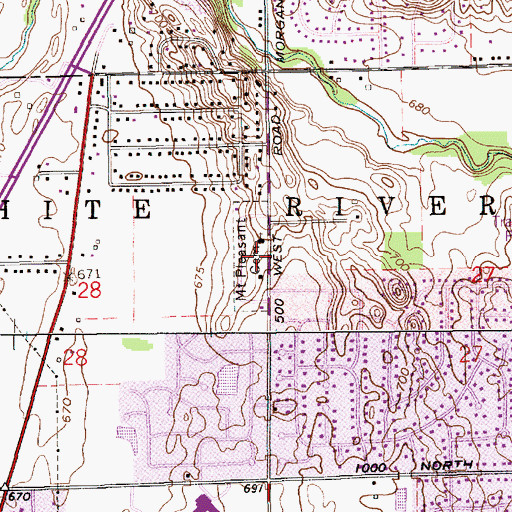 Topographic Map of Mount Pleasant Cemetery, IN