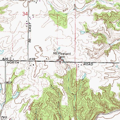 Topographic Map of Mount Pleasant Cemetery, IN