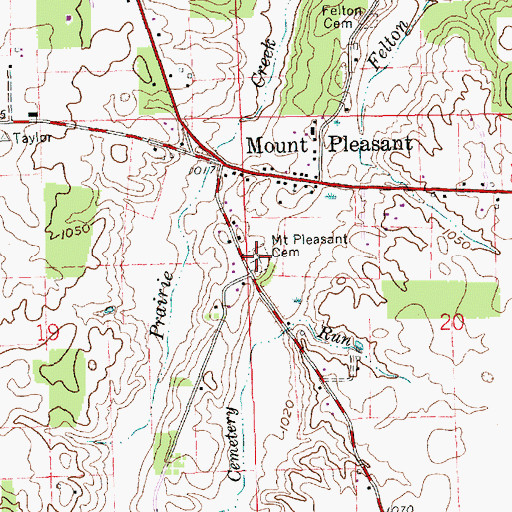 Topographic Map of Mount Pleasant Cemetery, IN