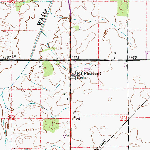 Topographic Map of Mount Pleasant Cemetery, IN