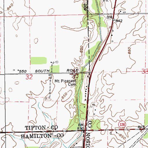 Topographic Map of Mount Pleasant Cemetery, IN