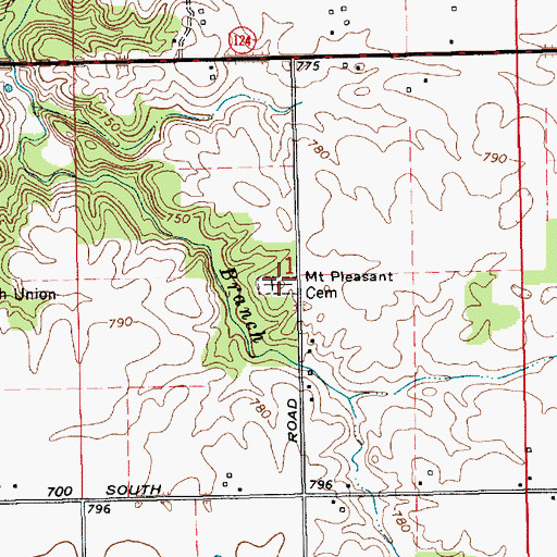 Topographic Map of Mount Pleasant Cemetery, IN