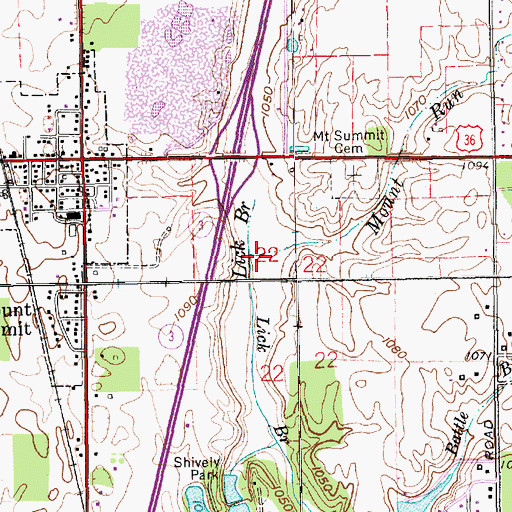 Topographic Map of Mount Run, IN