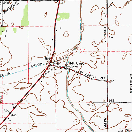 Topographic Map of Mount Union Cemetery, IN