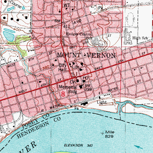 Topographic Map of Mount Vernon, IN