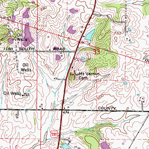 Topographic Map of Mount Vernon Cemetery, IN