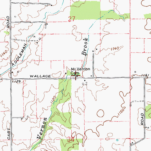 Topographic Map of Mount Vernon Cemetery, IN