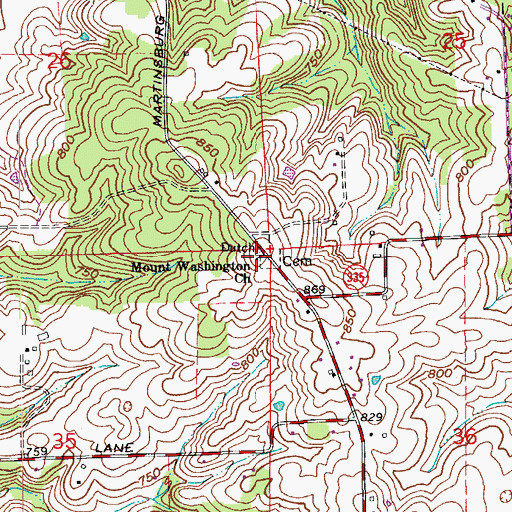 Topographic Map of Mount Washington Church, IN