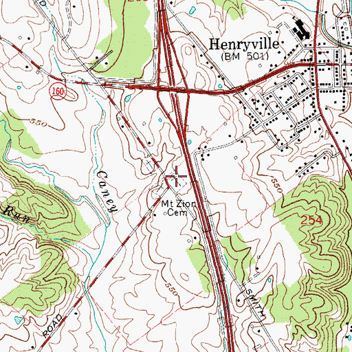 Topographic Map of Mount Zion Cemetery, IN
