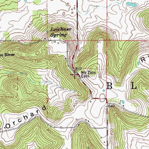 Topographic Map of Mount Zion Cemetery, IN