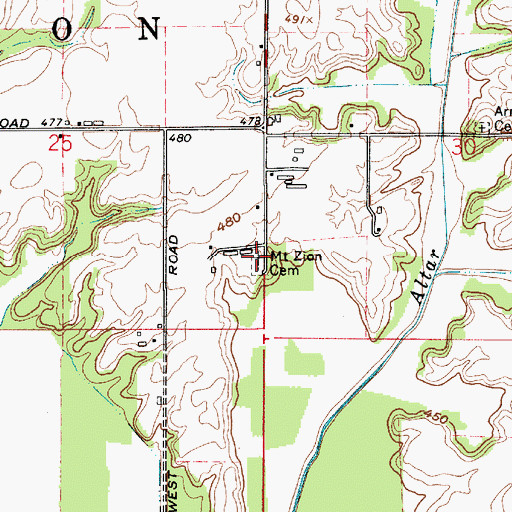Topographic Map of Mount Zion Cemetery, IN