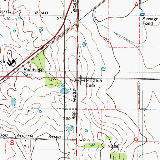 Topographic Map of Mount Zion Cemetery, IN