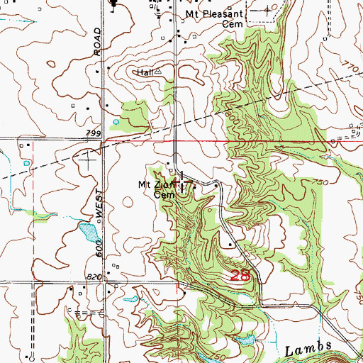 Topographic Map of Mount Zion Cemetery, IN