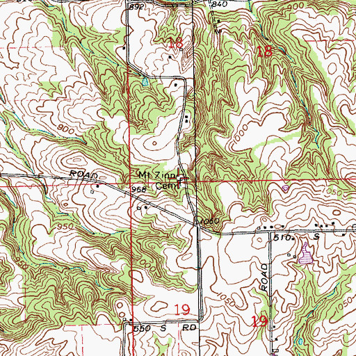 Topographic Map of Mount Zion Cemetery, IN