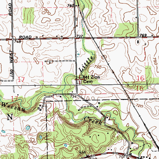 Topographic Map of Mount Zion Cemetery, IN