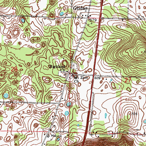 Topographic Map of Mount Zion Church, IN