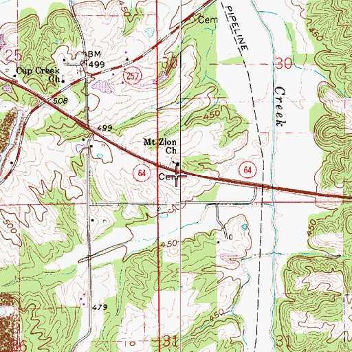 Topographic Map of Mount Zion Church, IN