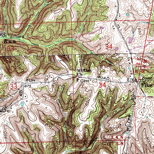 Topographic Map of Mount Zion Church, IN