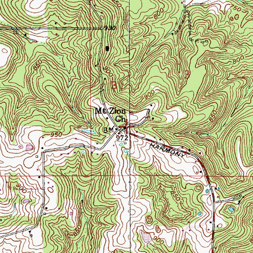 Topographic Map of Mount Zion Church, IN
